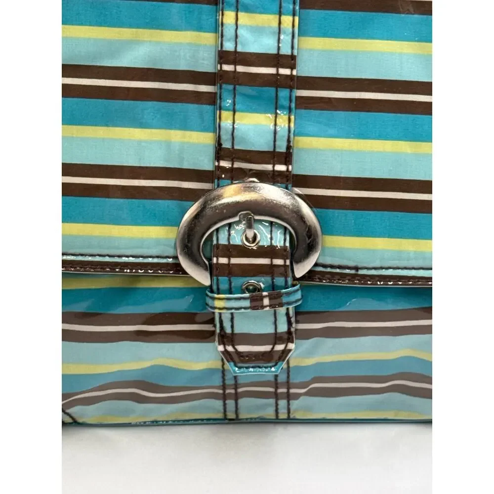 Kalencom Diaper Bag Messenger Turquoise Stripe Laminated Crossbody Set NWT